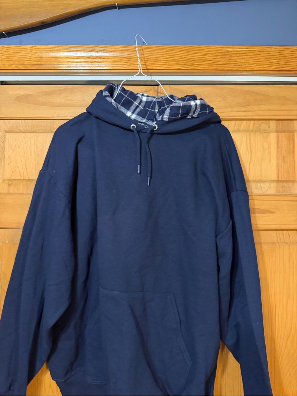 boxercraft Navy Hooded Pullover with Plaid Lined Hood